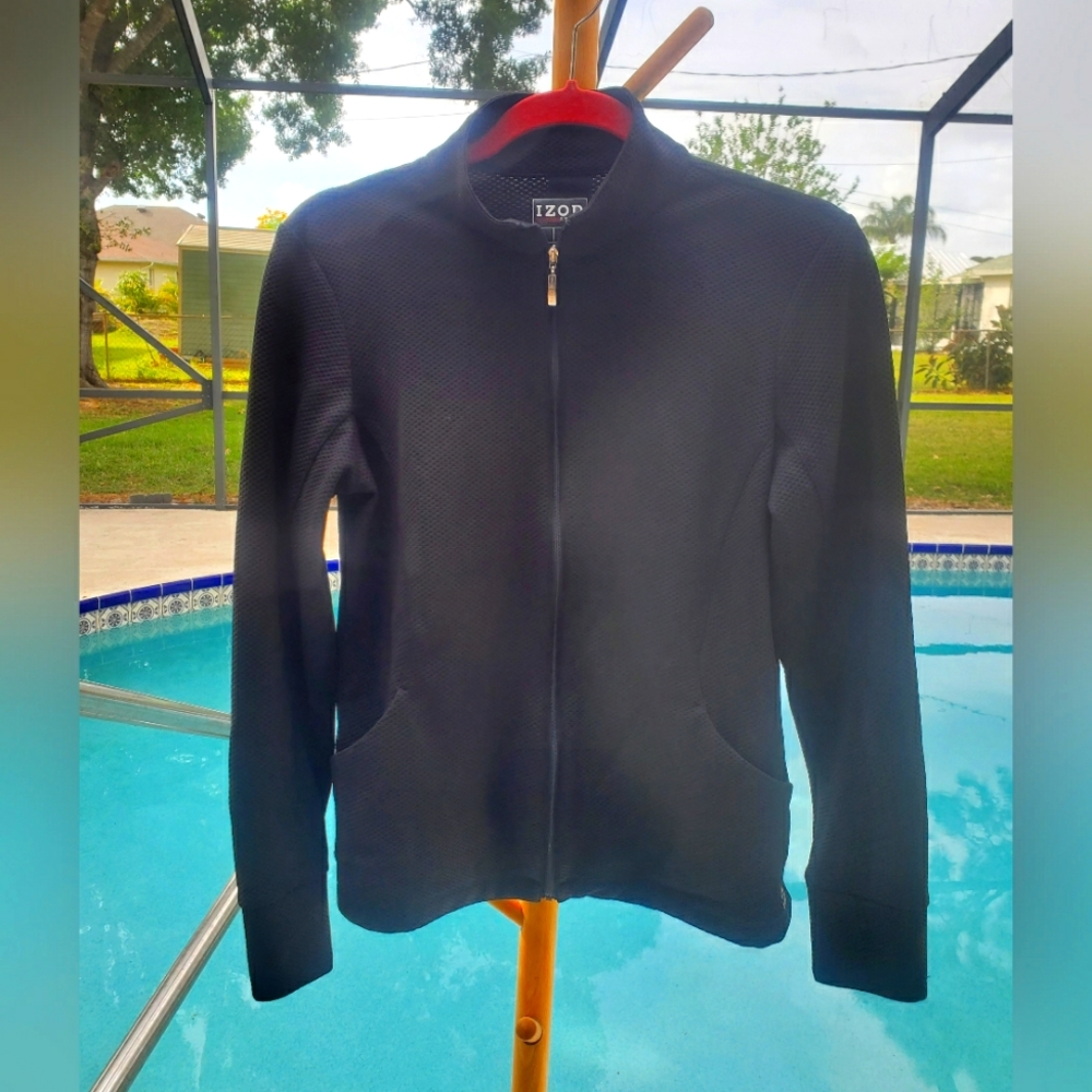 Izod Fitness Athletic Black Jacket, Size Medium - Zip Up, Breathable, Comfy